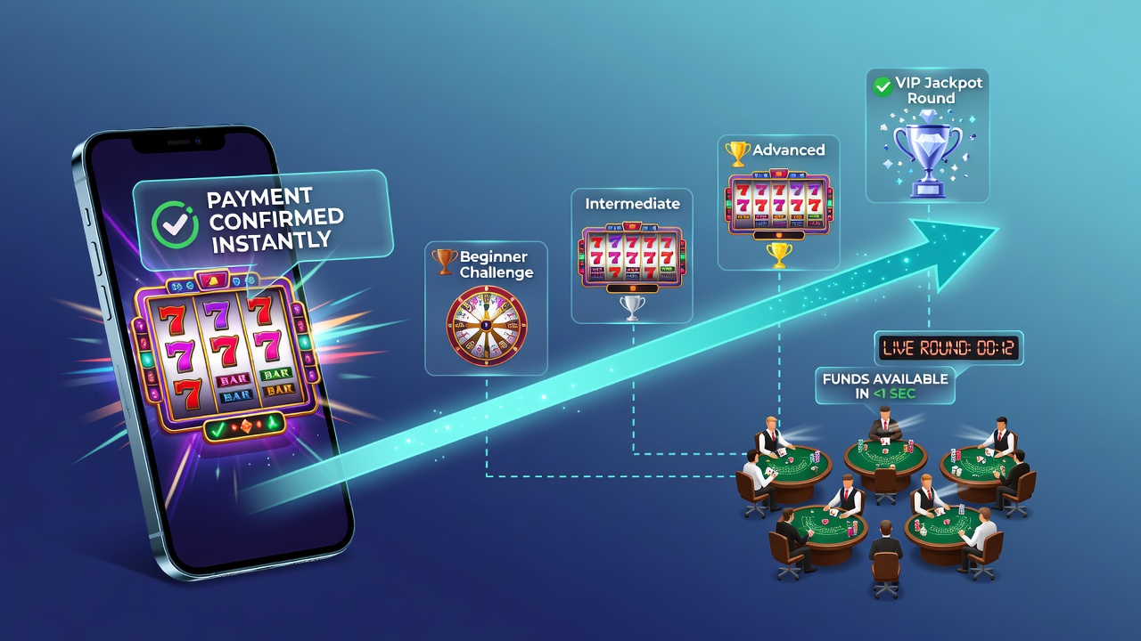 Mobile screen showing fast payment confirmation in slot game progression