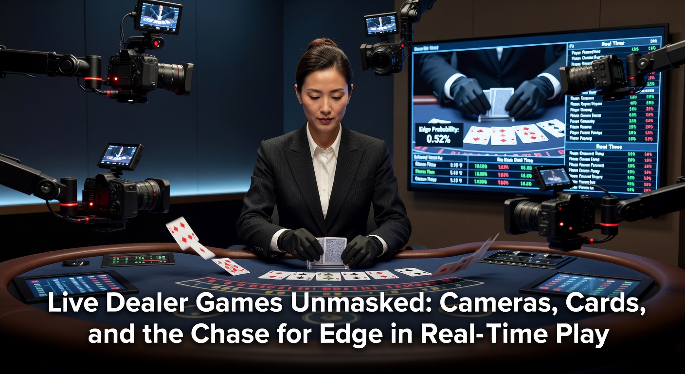 High-tech live dealer studio with multiple cameras capturing roulette wheel and blackjack table in real time