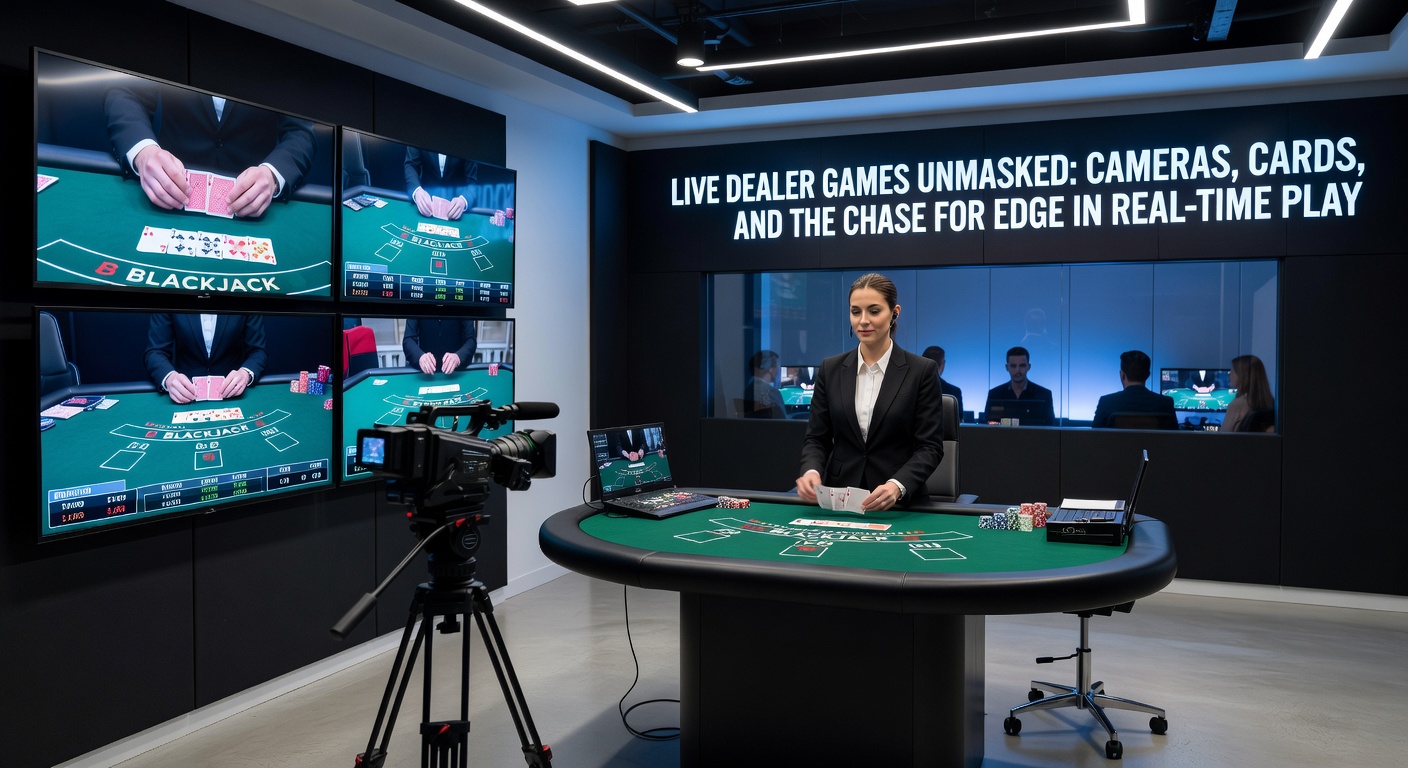 Close-up of dealer shuffling cards under studio lights with overlaid digital betting interface