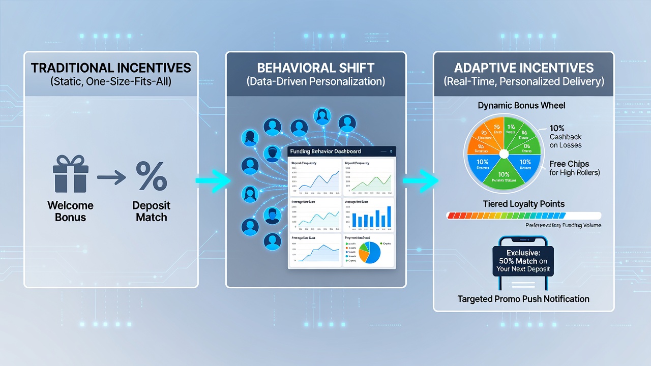 Analytics dashboard displaying user funding trends and corresponding incentive delivery adjustments for live dealer mobile platforms