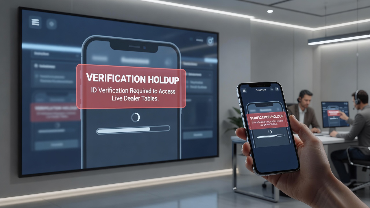 Close-up of mobile device showing document upload screen during casino account verification